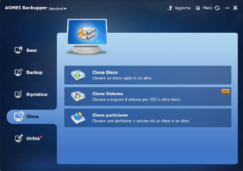 clonare un hard disk: AOMEI Backupper