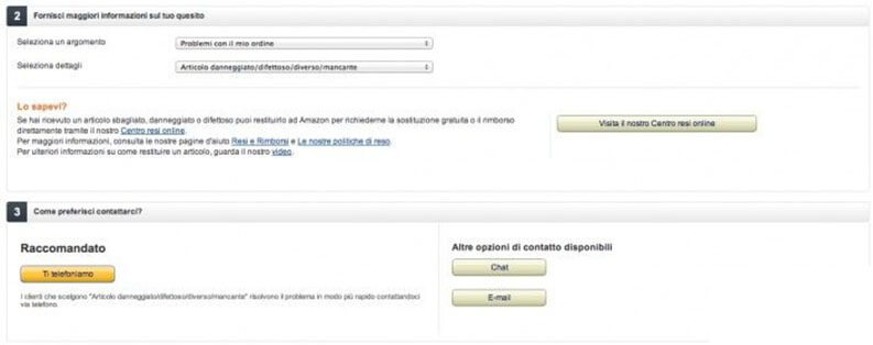 Assistenza amazon per indicare il problema