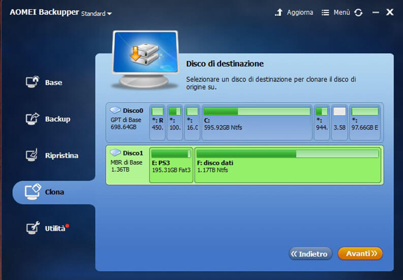 clonare un hard disk: AOMEI Backupper
