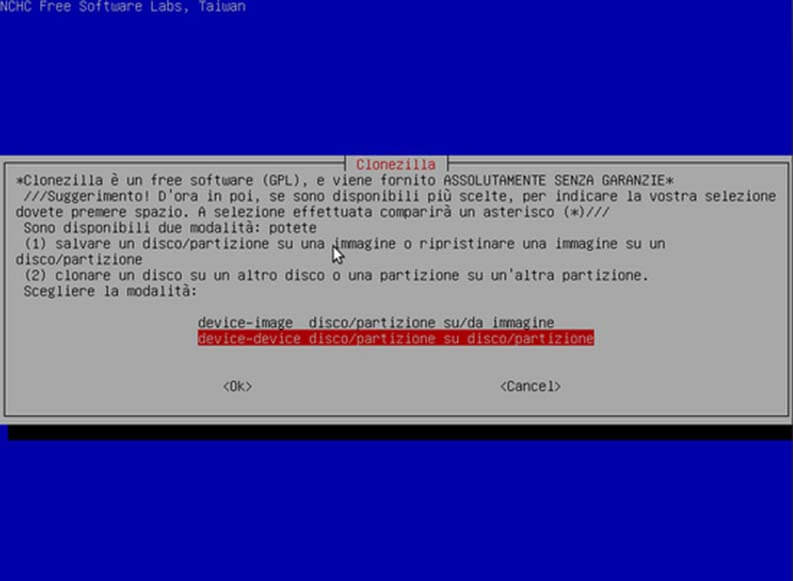 Clonare un hard disk: Clonezilla