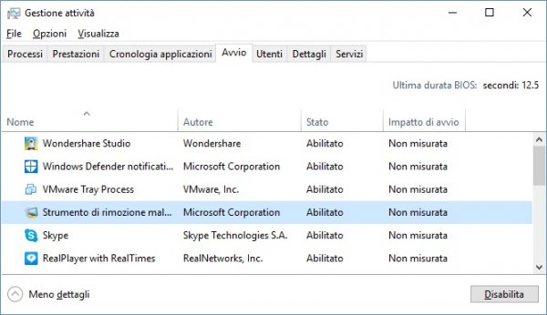 Disattivare programmi avvio Windows 10