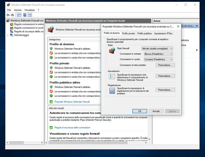 Disattivare Windows Firewall su Windows 10