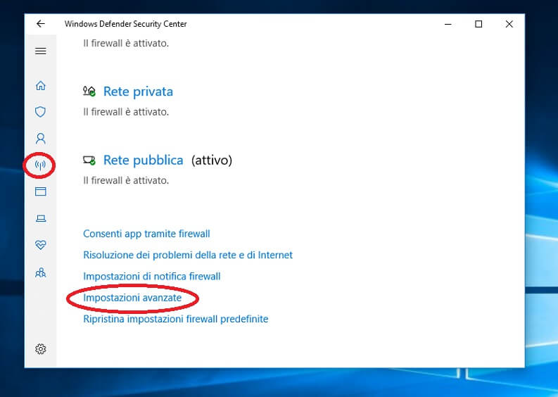 Disattivare Defender Firewall su Windows 10