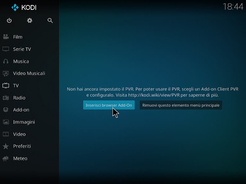 inserisci add on kodi