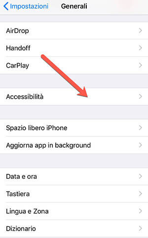 accessibilita impostazioni