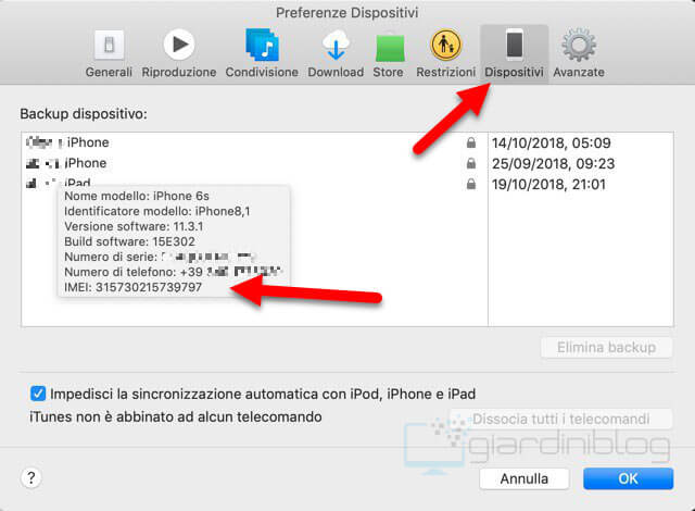 dove trovare imei iphone