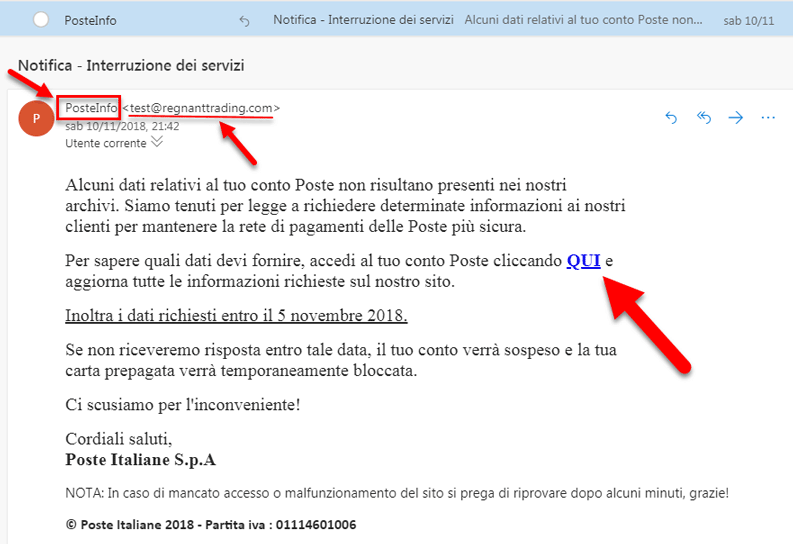 mail phishing poste italiane