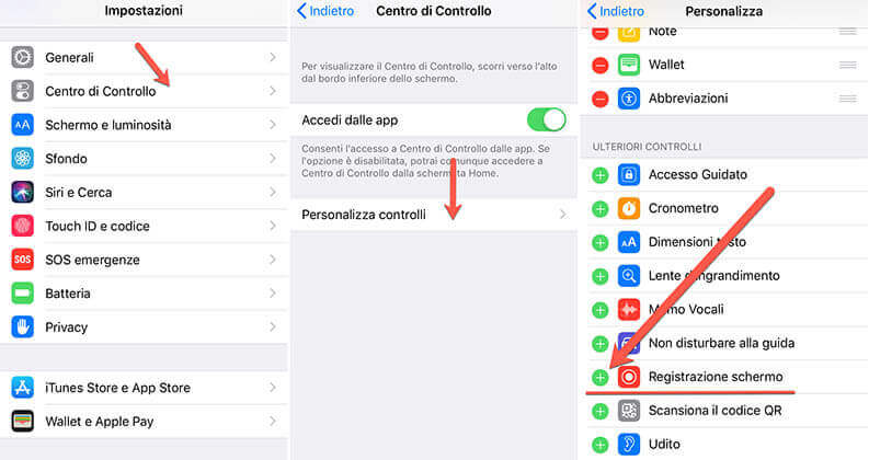 registrare schermo su iphone