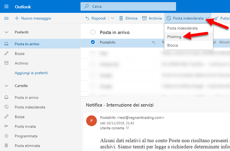 come segnalare mail phishing