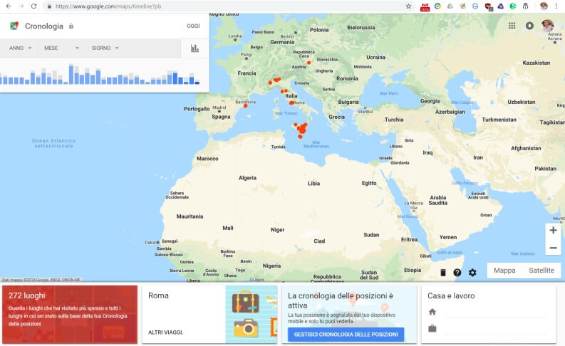 dati della cronologia posizioni di google