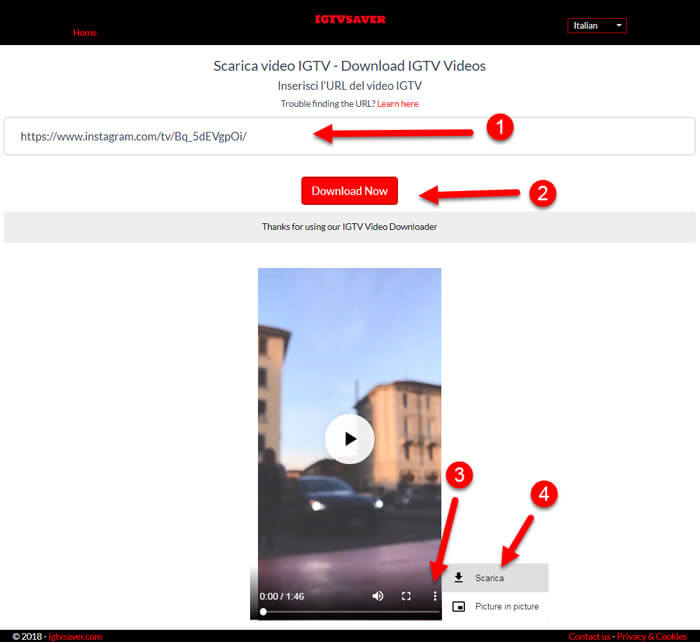 scaricare video da IGTV