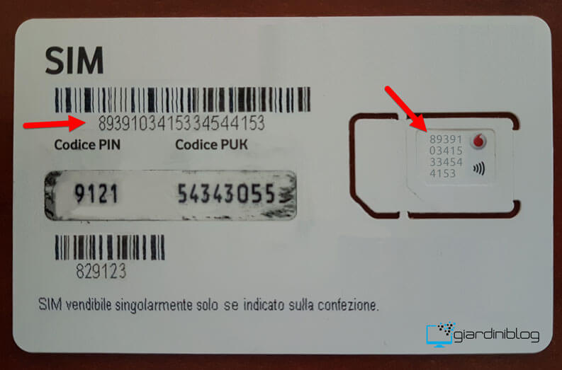 sim card info seriale numero iccid codice