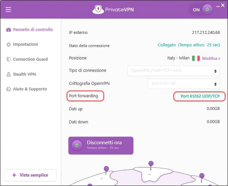 PrivateVPN Porte