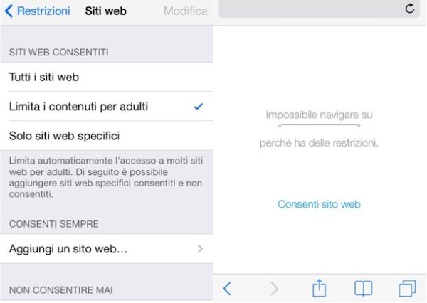 Bloccare un sito su iOS