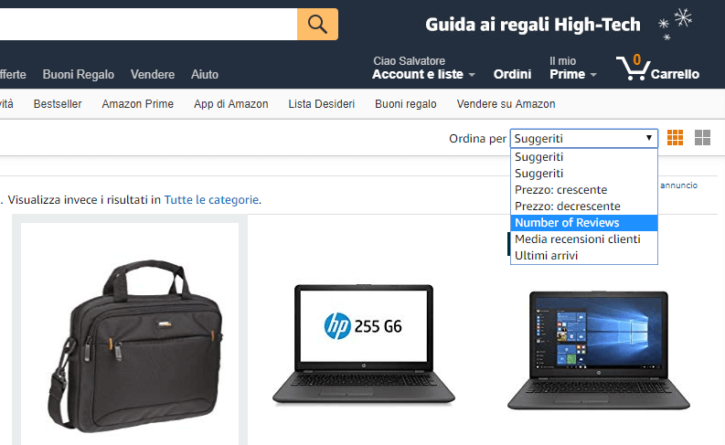 prodotti Amazon per numero di recensioni