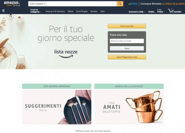 Creare lista nozze su Amazon