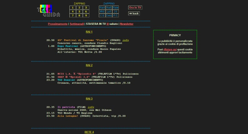 programmi tv rai1 rai2 rai3 rete4