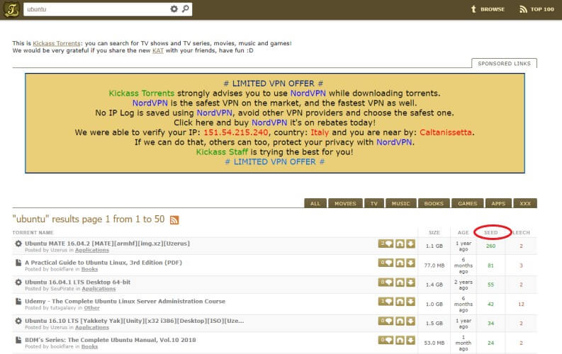 KickAss Torrents: ricerca