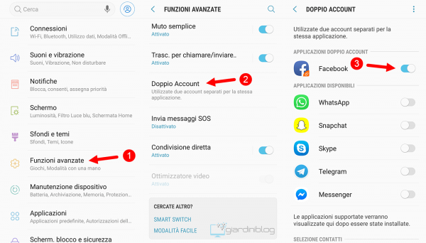 accedi facebook altro account samsung