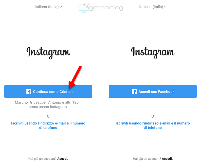 creare account instagram mobile