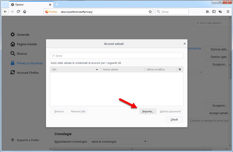 come trasferire password su firefox