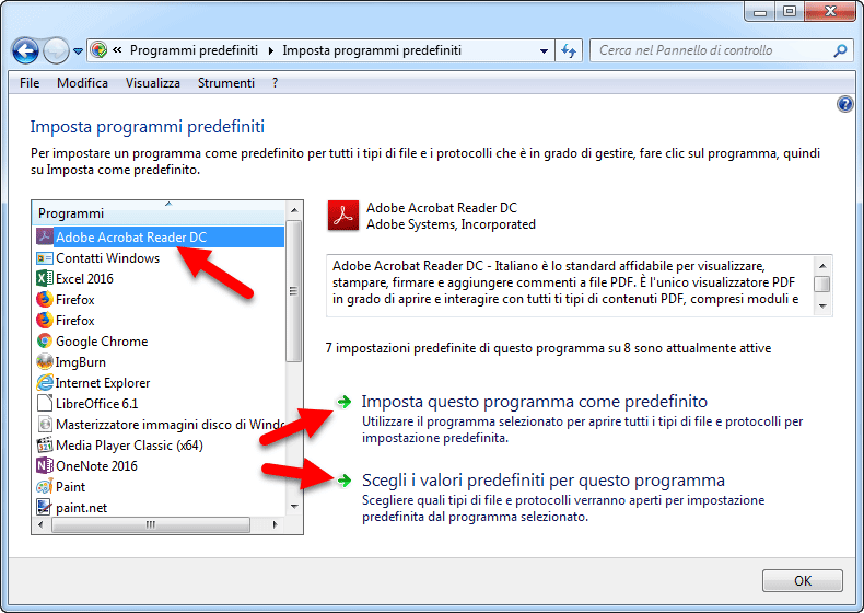 cambiare programmi predefiniti windows 7