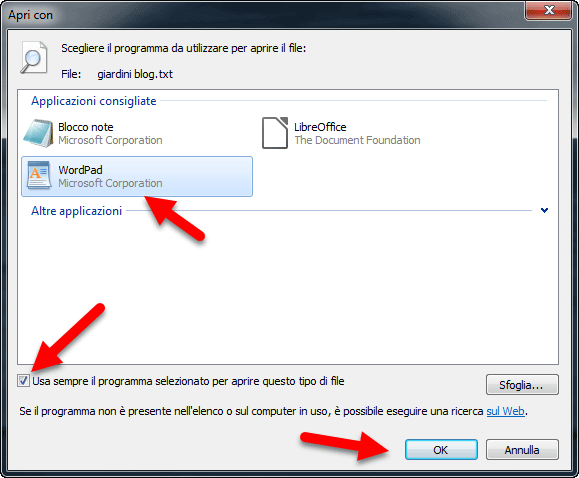 usa sempre il programma selezionato per aprire questo tipo di file