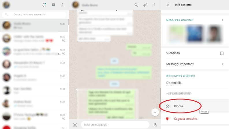 Bloccare contatto su WhatsApp Web