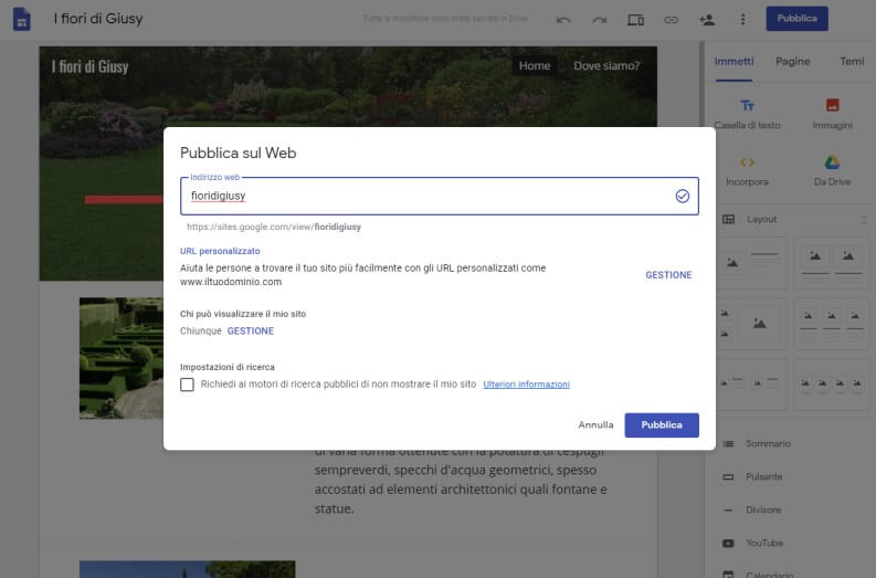 pubblica sito web gratis google