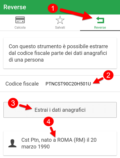 calcolo codice fiscale inverso