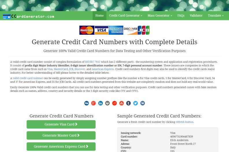 I Migliori Generatori Di Carte Di Credito Cvv E Dati