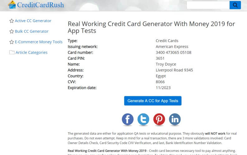 Generatore carte di credito: Credit Card Rush