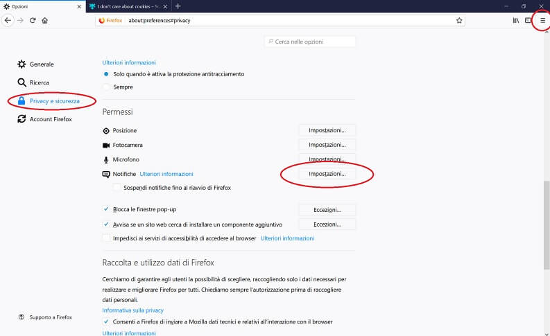 Bloccare notifiche su Firefox