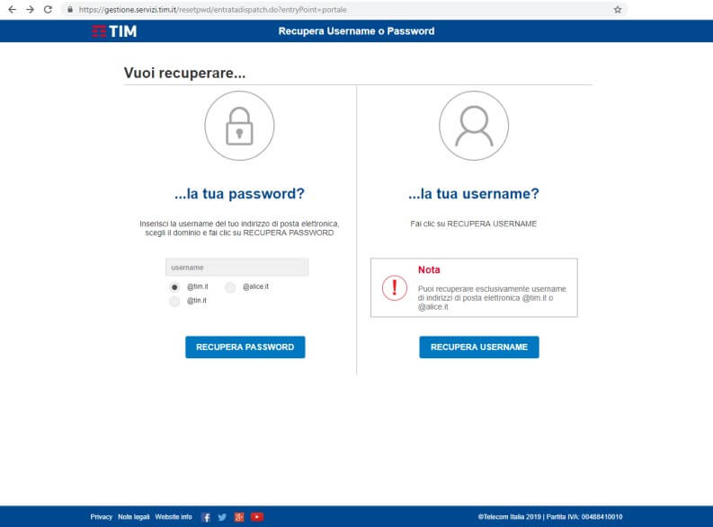 Problemi con Alice Mail e TIM mail credenziali