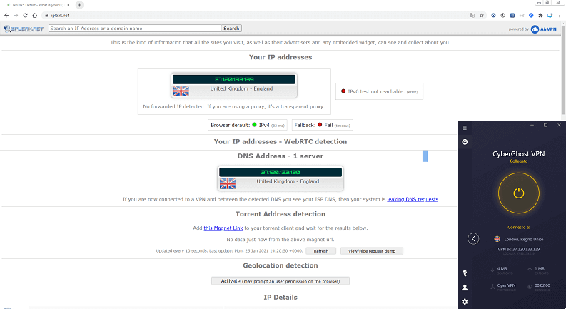 CyberGhost VPN: ipleak