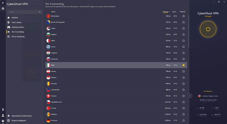 CyberGhost VPN: torrent