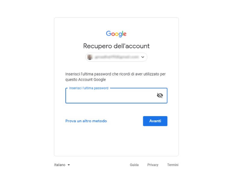 gmail recupero password