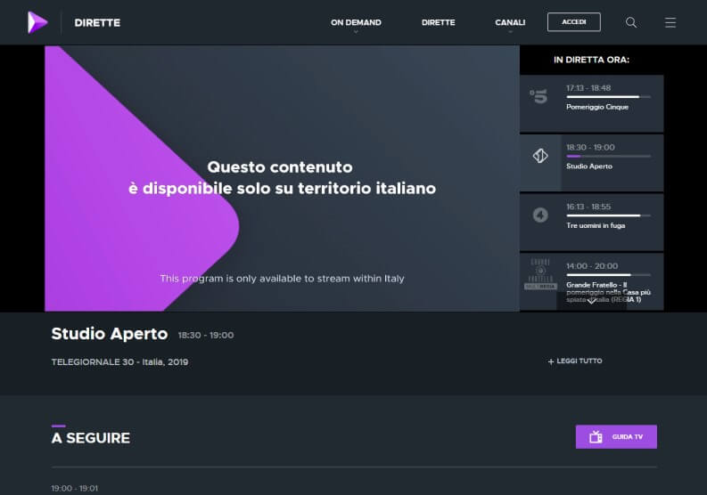 tv italiana streaming blocco