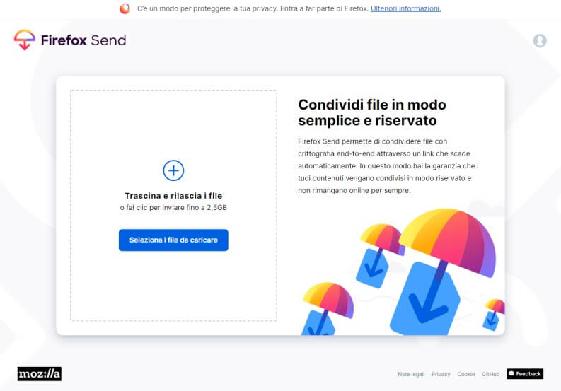 Firefox Send: home