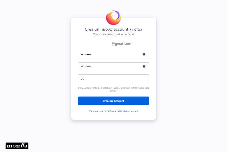 Firefox Send: creare account