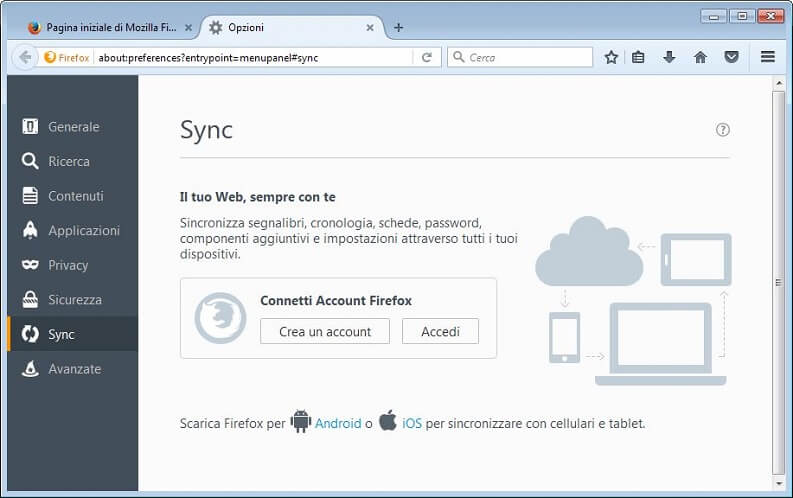 connetti account firefox