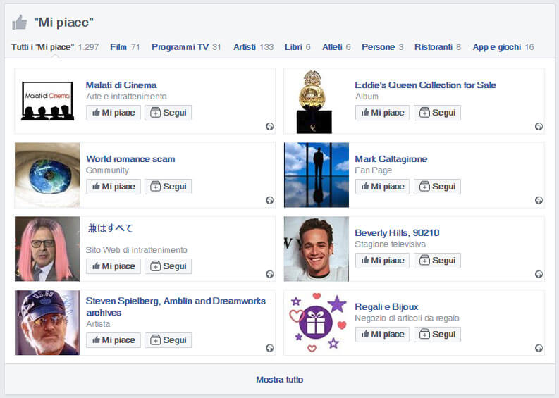 mi piace profilo facebook