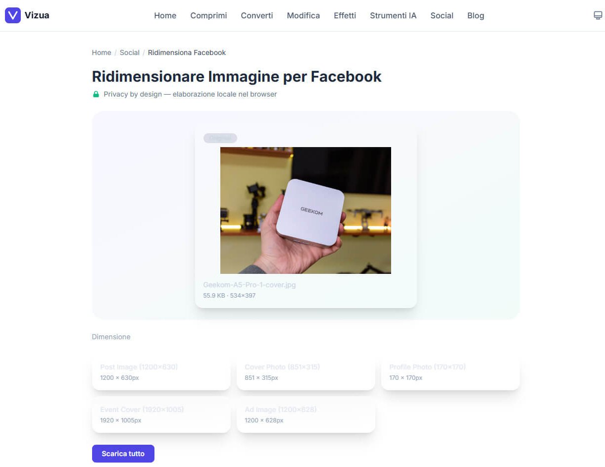 Ridimensionare Foto Facebook
