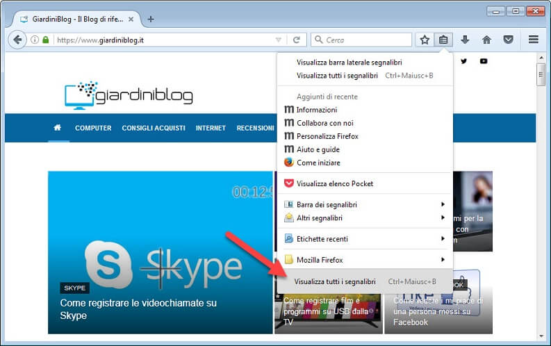visualizza tutti i segnalibri firefox
