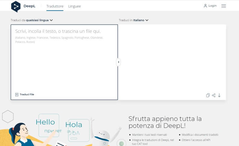 traduzione file di testo Online con DeepL Translator