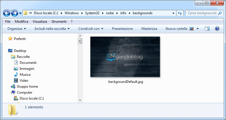 cartella sfondo blocco accesso windows