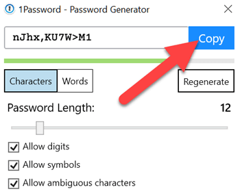 Copiare Password Generata