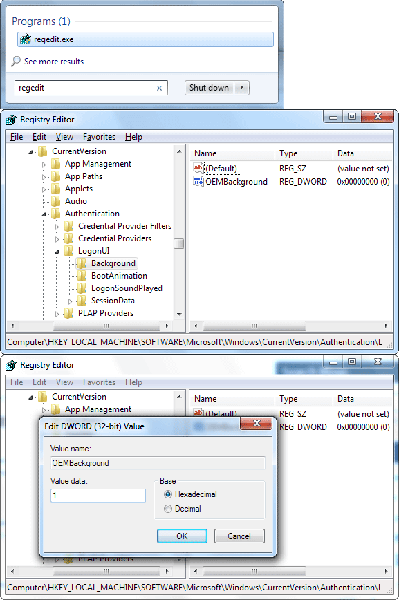 modifica registro sistema sfondo accesso