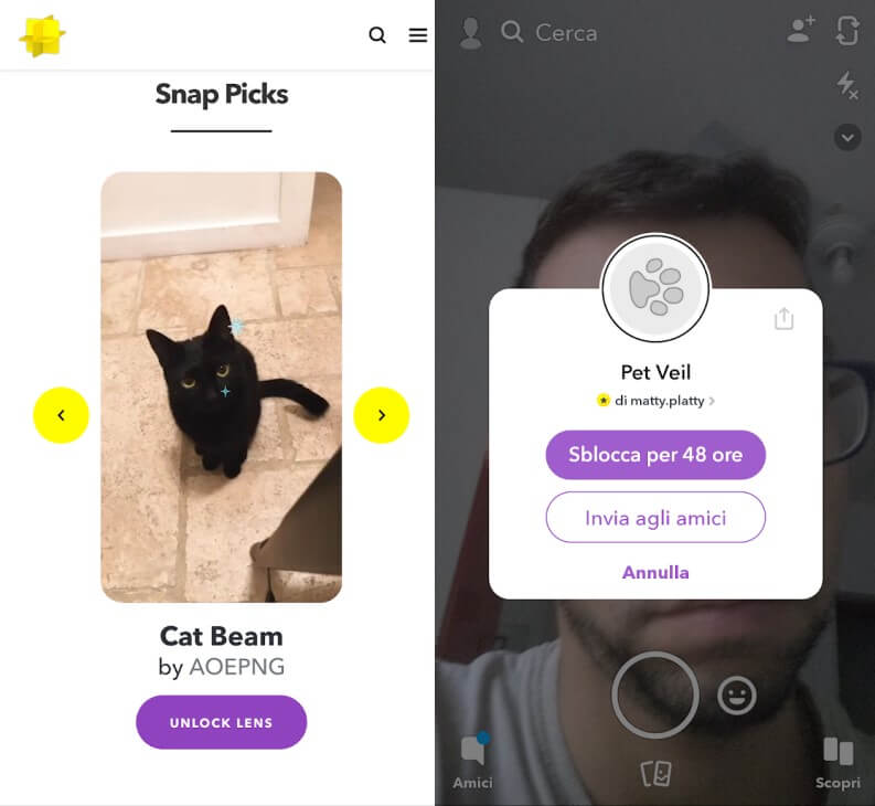 Snapchat effetti: snap picks
