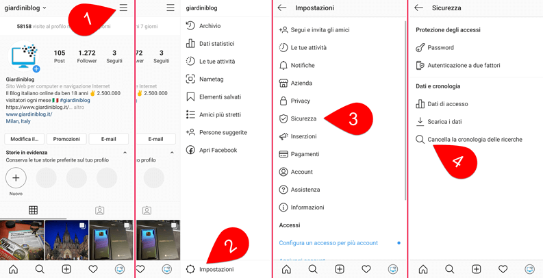 eliminare cronologia instagram